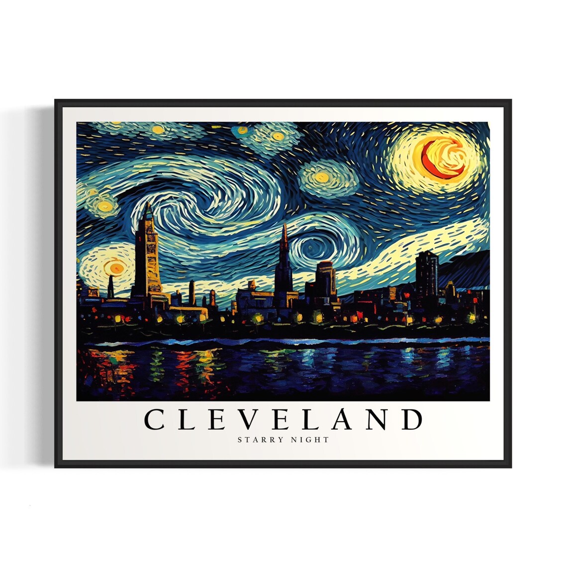 Cleveland Lakefront Skyline Van Gogh Starry Night Ohio Poster