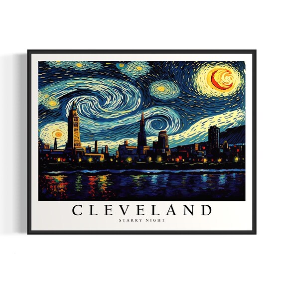 Cleveland Lakefront Skyline Van Gogh Starry Night Ohio Poster