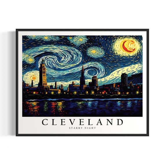 Cleveland Starry Night Art Print Van Gogh Cleveland Poster Wall Art Original Cleveland Painting Decor