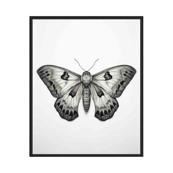 Moth Black And White Animal Art Print Wall Art Poster Original Paint Artwork Artwork Decor