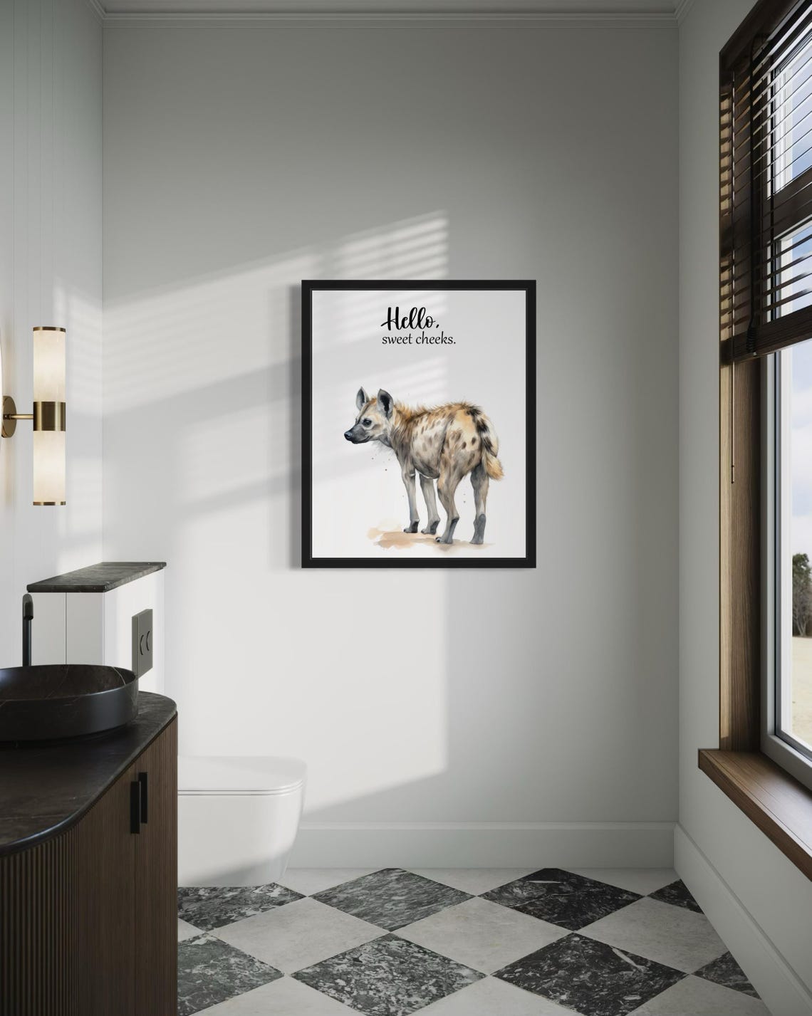 Hello Sweet Cheeks Spotted Hyena Standing Bathroom Humor Poster - Image 4