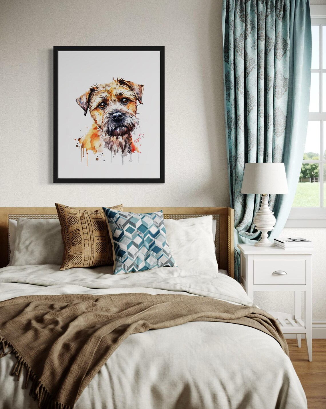 Wiry Border Terrier Puppy Warm Watercolor Splash Portrait Dog Poster - Image 3
