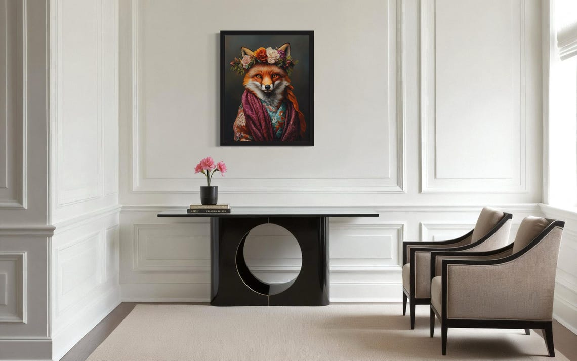 Red Fox Wearing Flower Crown and Autumn Kimono Fine Art Decor Poster - Image 4