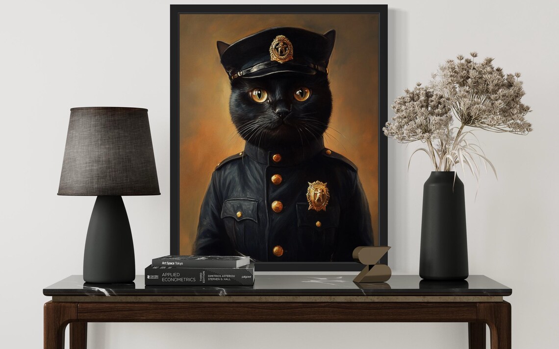 Black Cat Police Officer Portrait In Uniform With Gold Badge Poster - Image 2