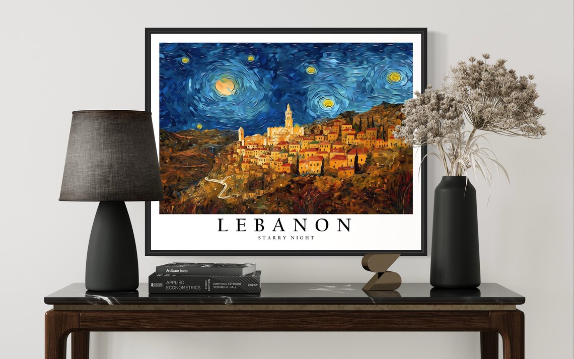 Lebanon Hilltop Village Starry Night Van Gogh Town Art Poster - Image 3