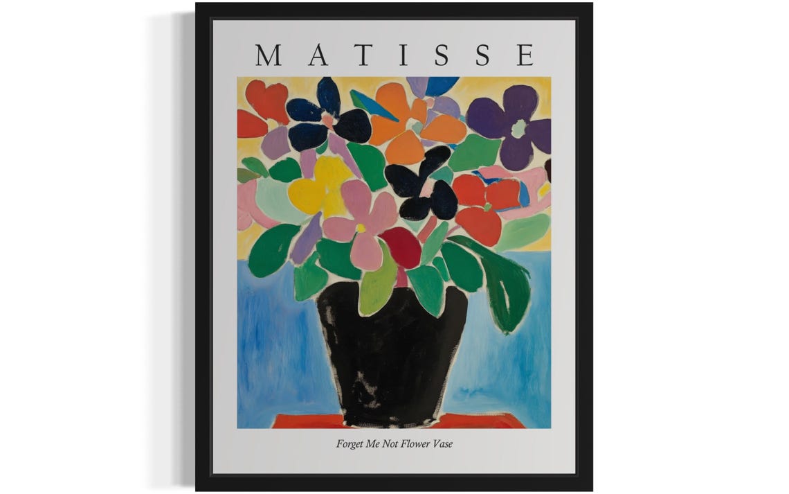 Forget Me Not Dense Blossom Bouquet in Matisse Style Art Poster