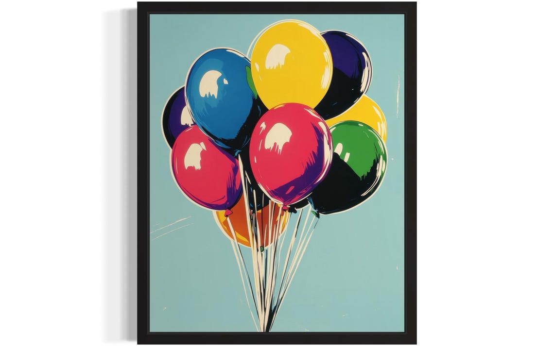 Colorful Balloons Pop Art Teal Background Celebration Poster