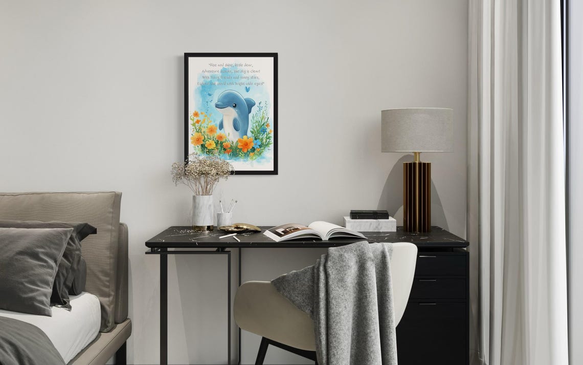 Dolphin Nursery Poem Rise and Shine Sweet Kids Decorative Print - Image 3