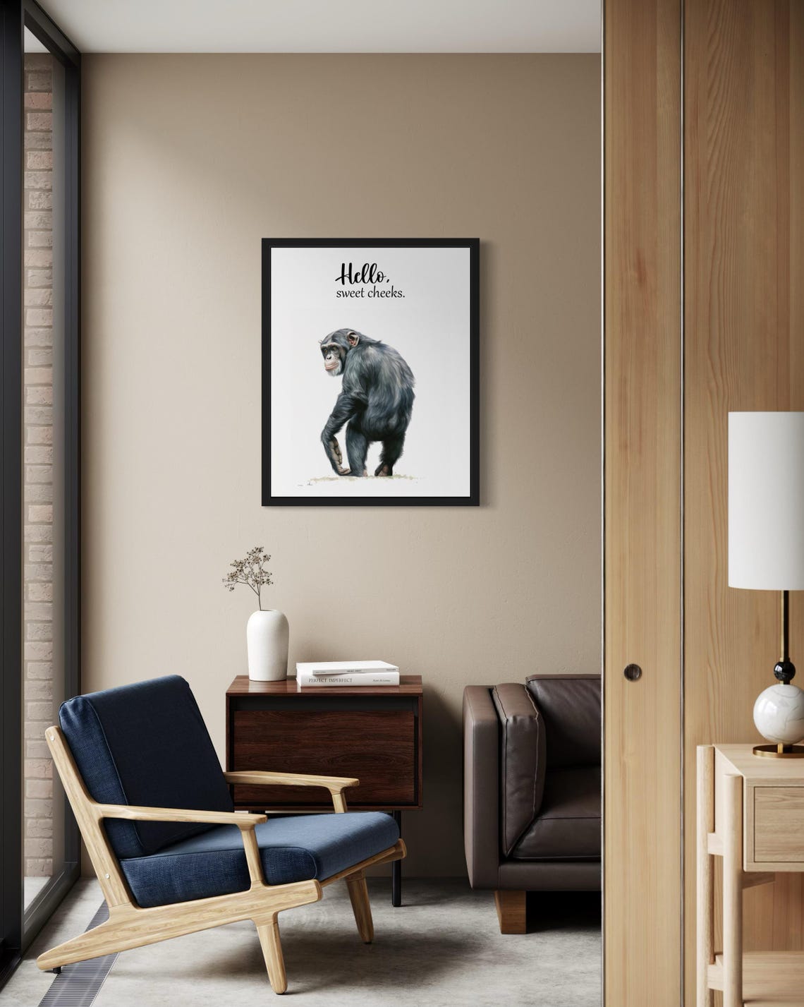 Playful Chimpanzee Walking Hello Sweet Cheeks Funny Bathroom Poster - Image 2