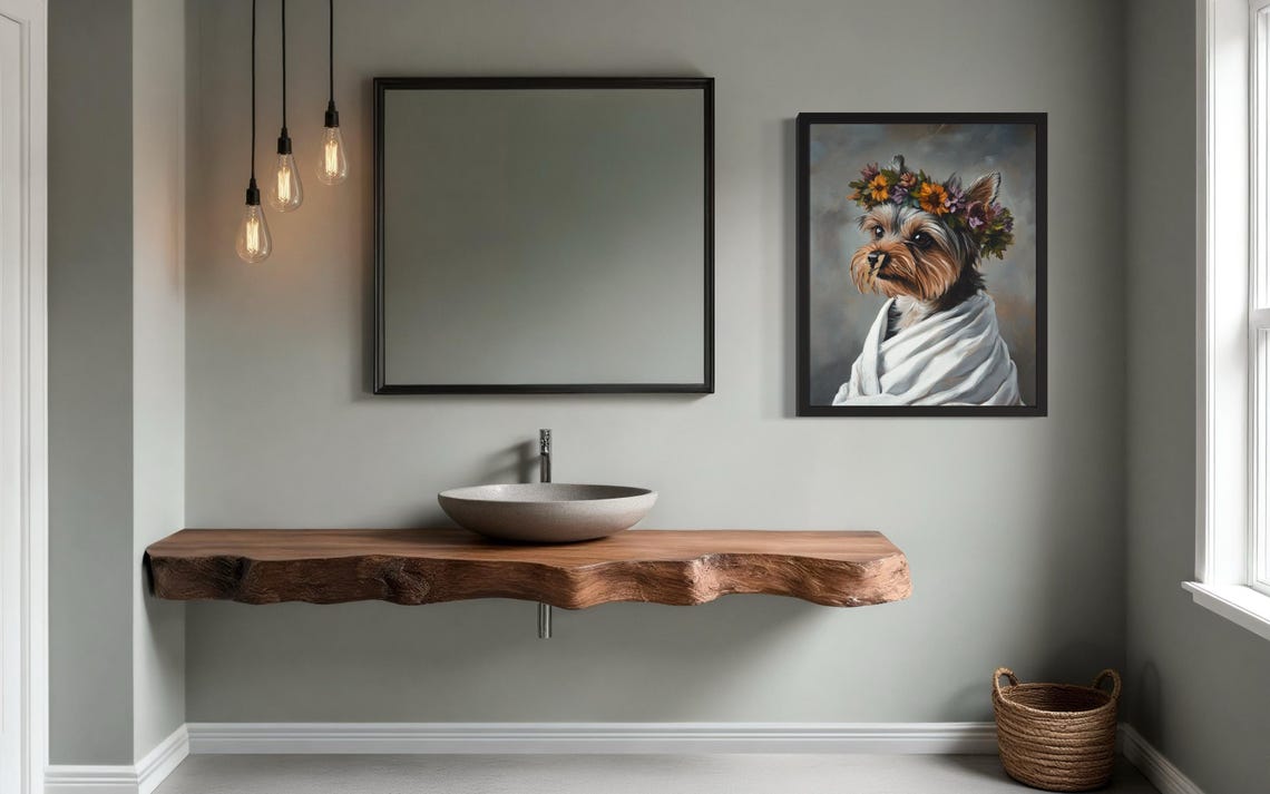 Yorkshire Terrier Flower Crown Clothespin Funny Bathroom Poster - Image 2