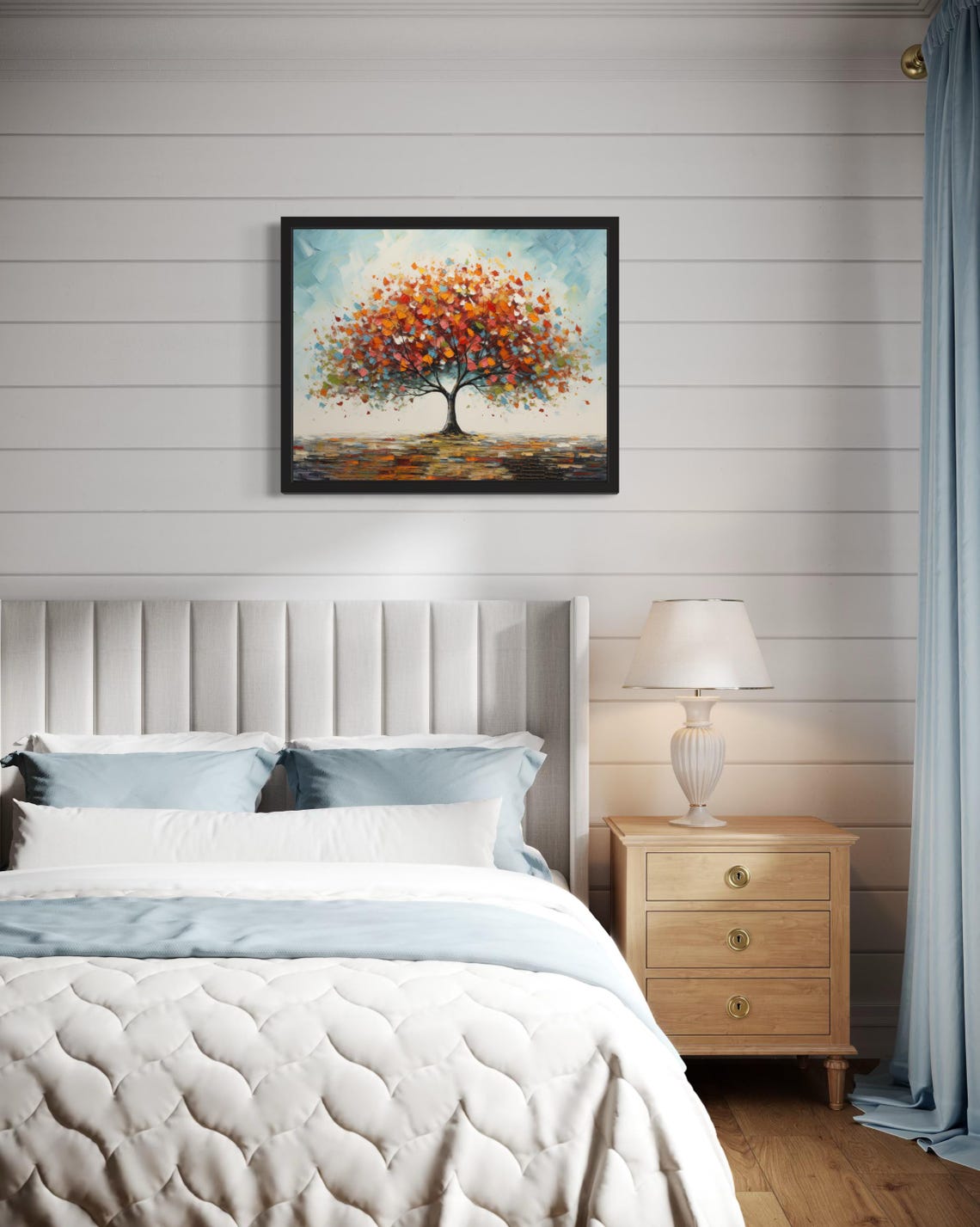 Colorful Autumn Tree with Falling Leaves Original Painting Poster - Image 4