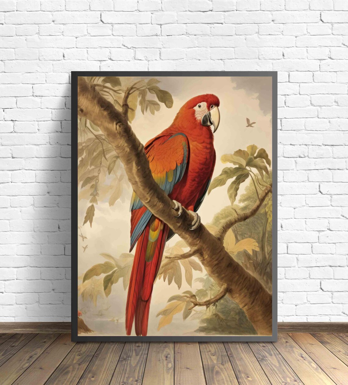 Scarlet Macaw Gripping a Jungle Branch Vintage Parrot Art Poster - Image 2