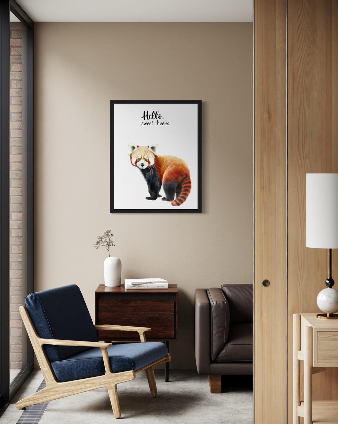 Hello Sweet Cheeks Red Panda Glance Back Bathroom Humor Poster - Image 2