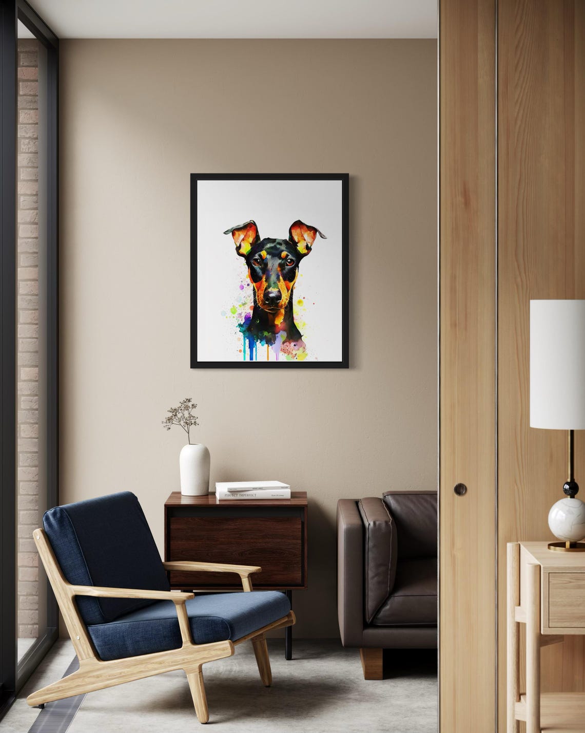 Manchester Terrier Black Tan Colorful Watercolor Portrait Poster - Image 2