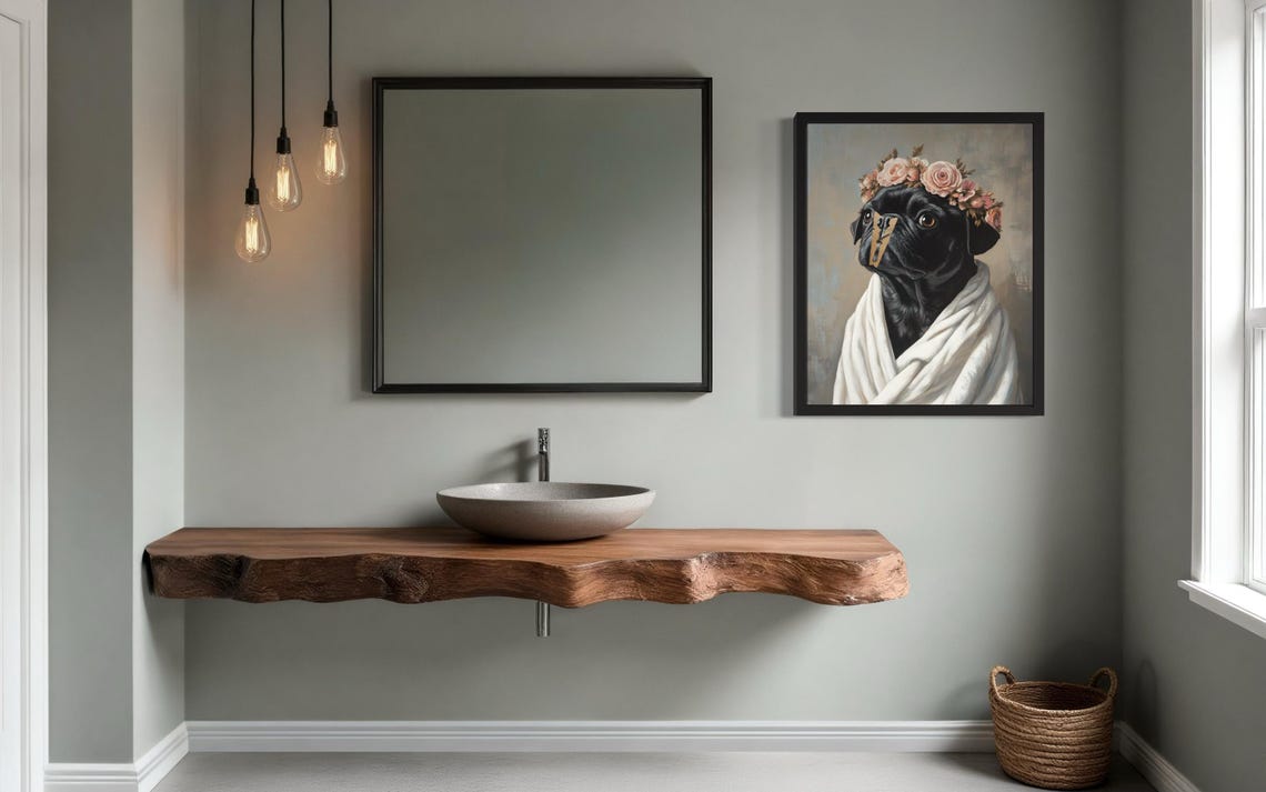 Black Pug Flower Crown Clothespin Funny Bathroom Decor Poster - Image 4