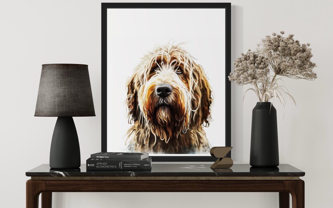 Shaggy Otterhound Dog Warm Brown Coat Watercolor Portrait Poster - Image 3
