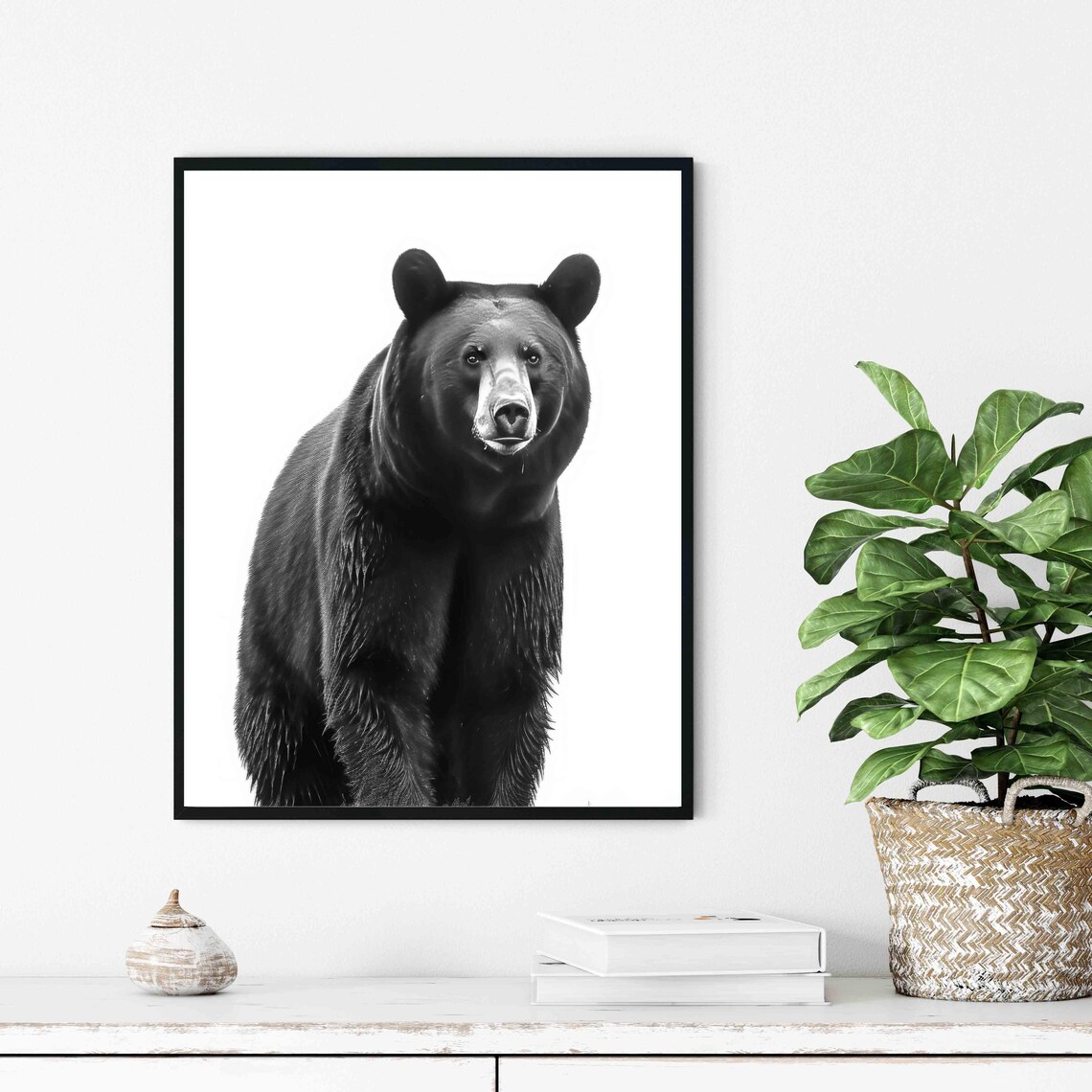 Majestic Black Bear Standing Portrait in Black and White Art Poster - Image 3