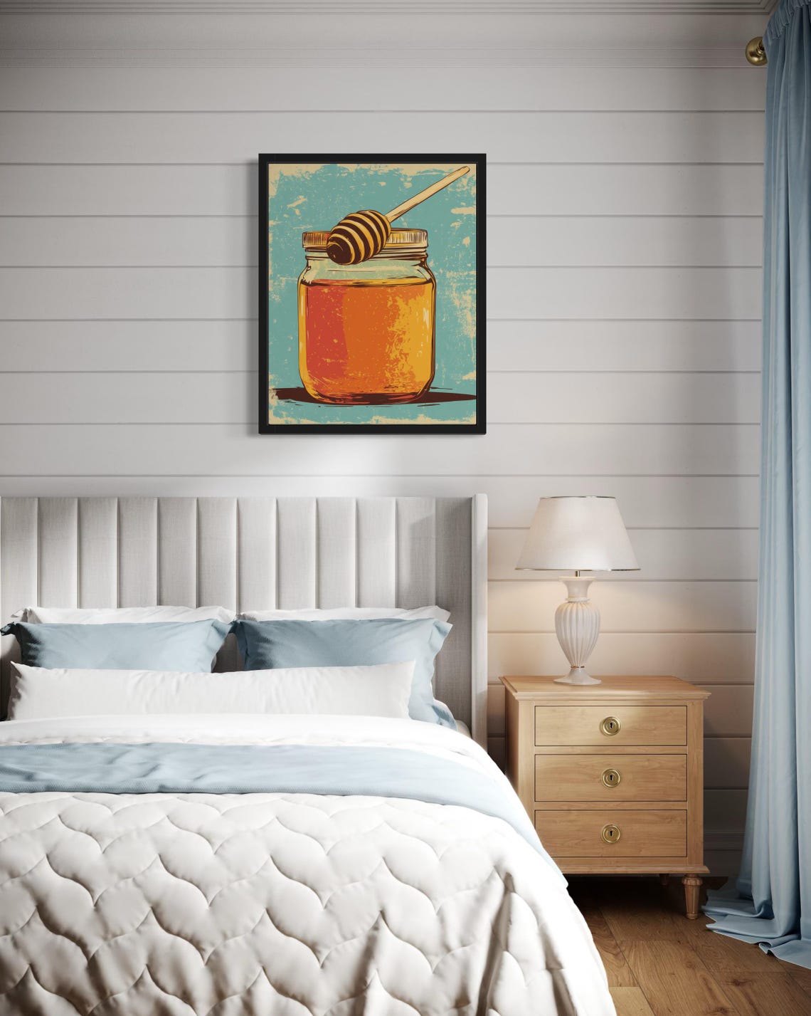 Honey Jar With Dipper Retro Teal Kitchen Decor Pop Art Poster - Image 2