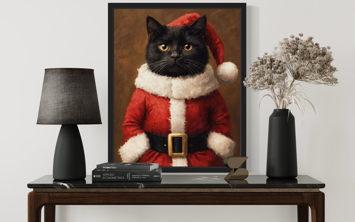 Black Cat Dressed As Santa Claus In Red Suit Christmas Poster - Image 4