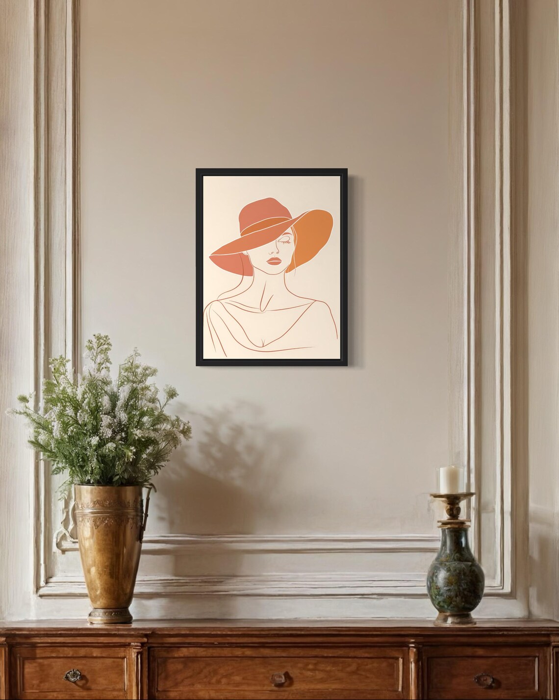 Woman In Terracotta Sun Hat Line Art Chic Fashion Art Poster - Image 2