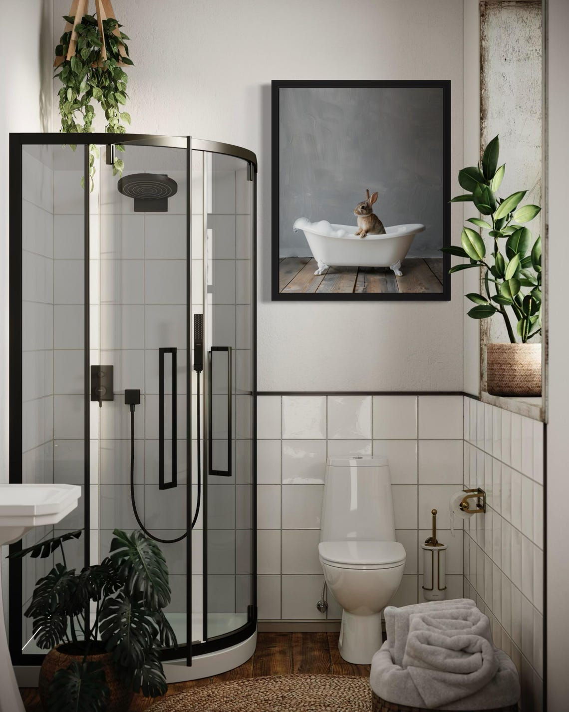 Bunny Rabbit Sitting in a Small White Bubble Bath Tub Photo Poster - Image 4