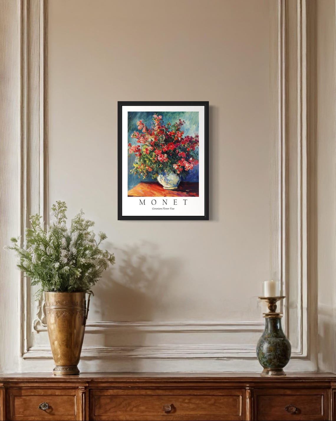 Red Geranium Bouquet in a Vase Monet Style Vibrant Floral Poster - Image 2