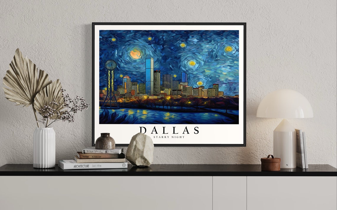 Dallas Starry Night Skyline Reunion Tower Van Gogh City Poster - Image 2