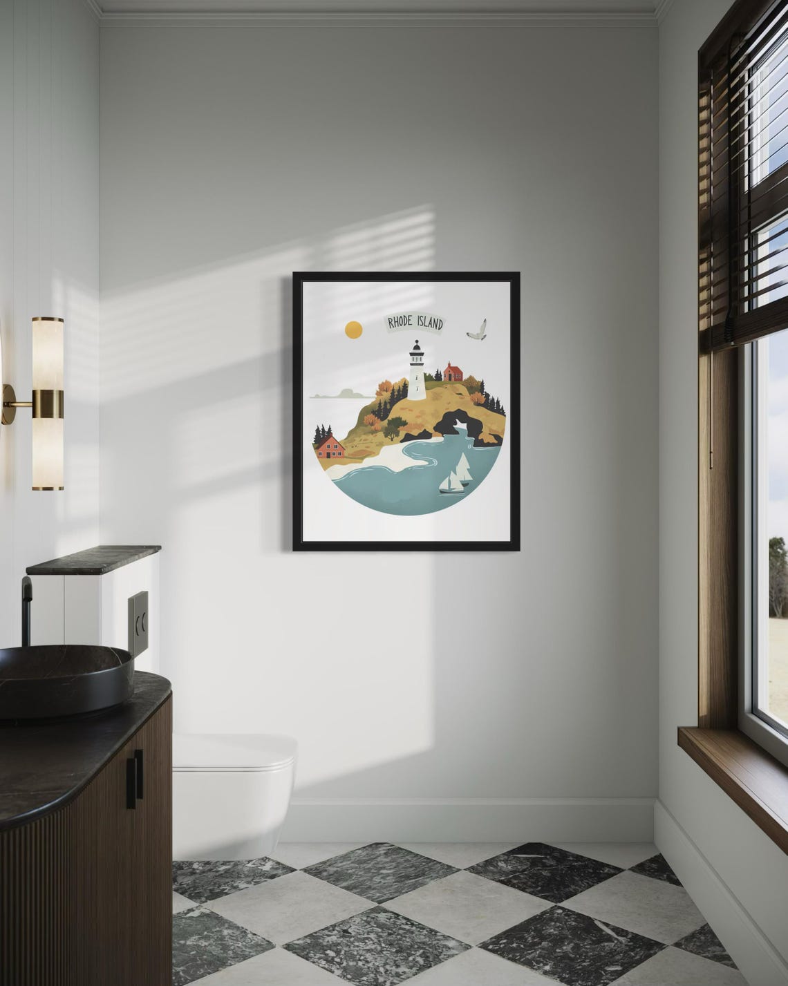 Rhode Island Charming Seaside Lighthouse Cove Sailboats Poster - Image 4