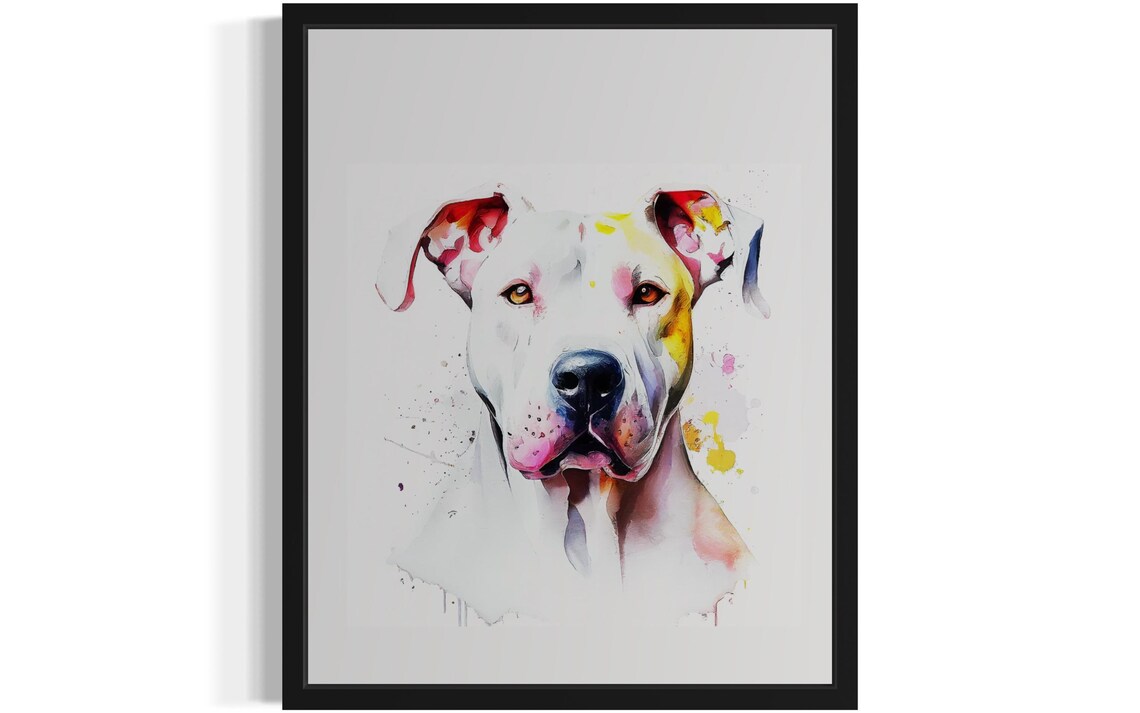 Dogo Argentino White Watercolor Portrait Minimalist Art Poster