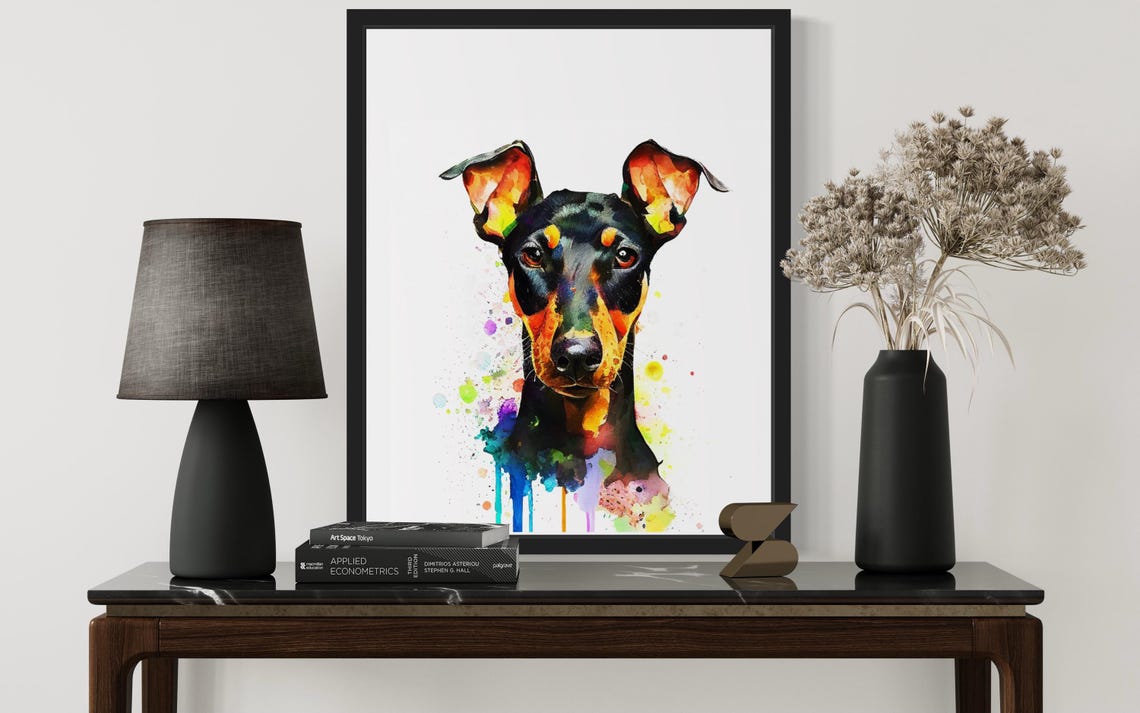 Manchester Terrier Black Tan Colorful Watercolor Portrait Poster - Image 3