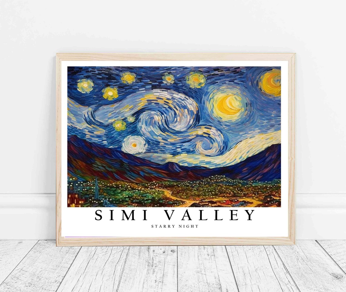 Simi Valley Starry Night Van Gogh Style Town Hills Art Poster - Image 3