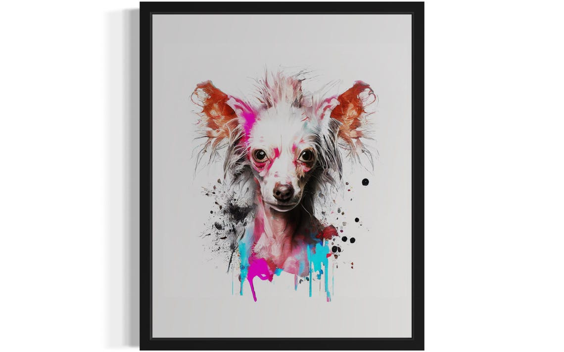 Chinese Crested Watercolor Portrait Neon Color Splash Art Poster