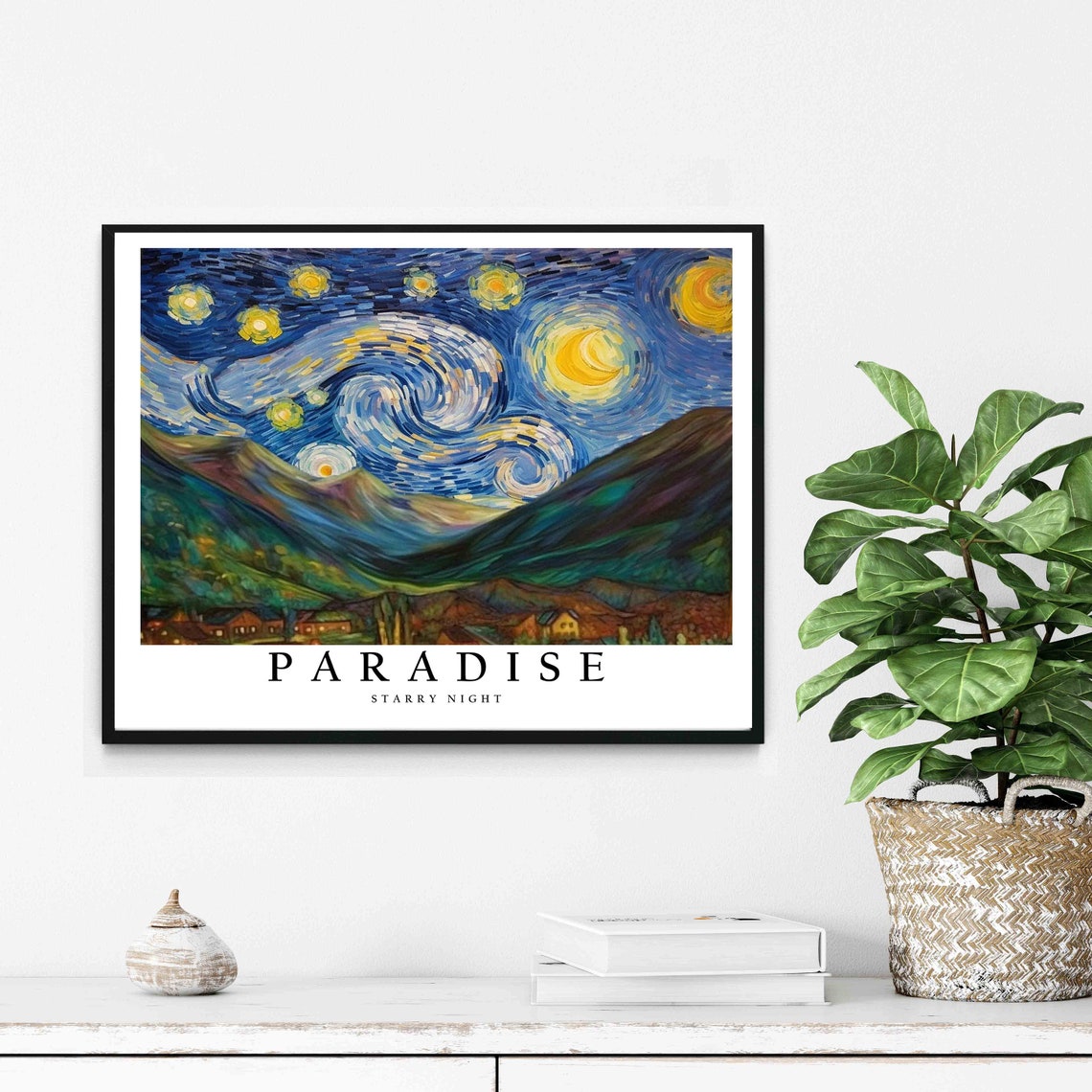 Paradise Nevada Desert Mountains Van Gogh Starry Night Poster - Image 2