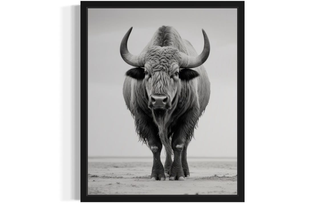 Buffalo Facing The Camera Black And White Wildlife Photo Poster