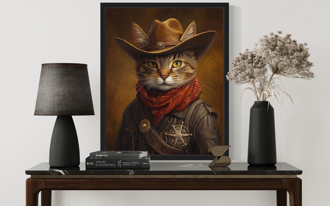 Tabby Cat Cowboy Sheriff With Hat Red Scarf And Star Badge Poster - Image 4