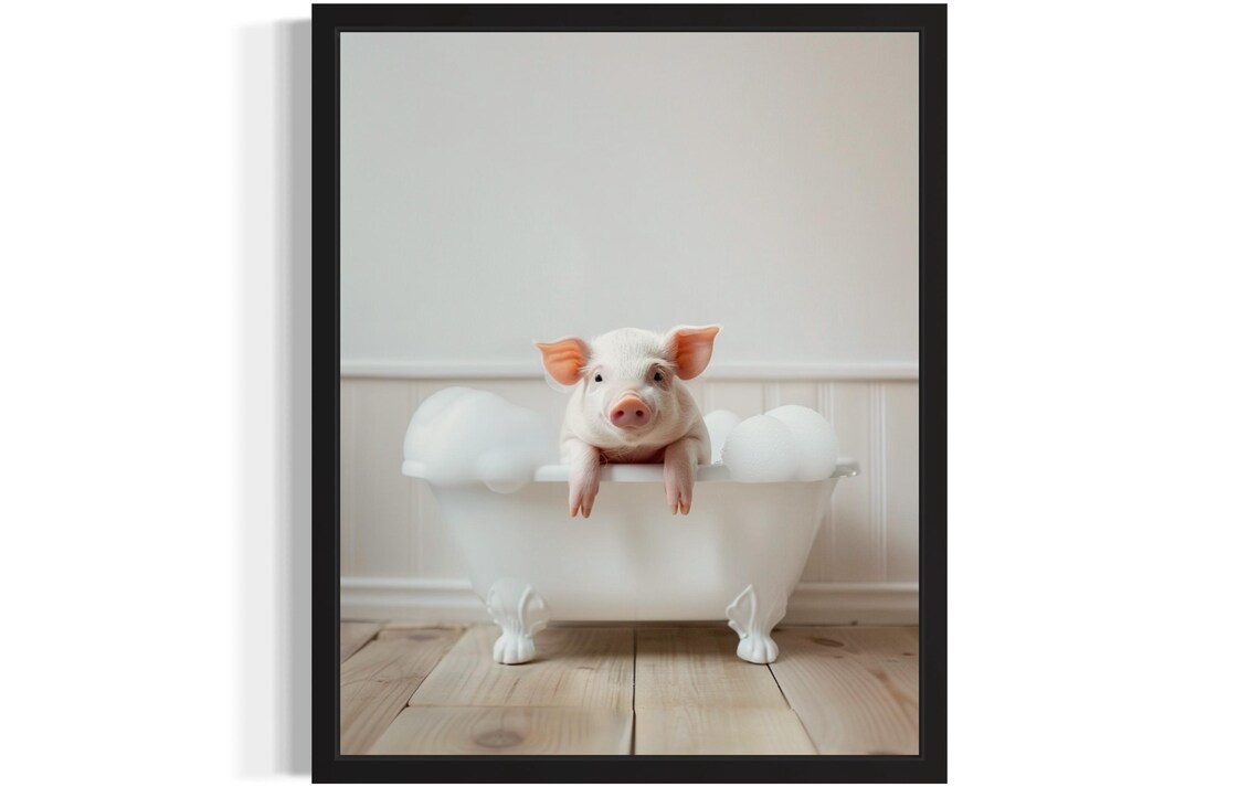 Cute Baby Pig in Bathtub Bubble Bath Funny Animal Art Poster