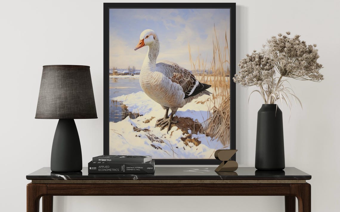 Snow Goose Standing On Snowy Shore Vintage Style Bird Poster - Image 3