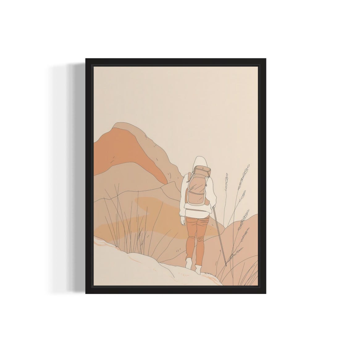 Solo Female Hiker Desert Trail Minimalist Boho Adventure Poster