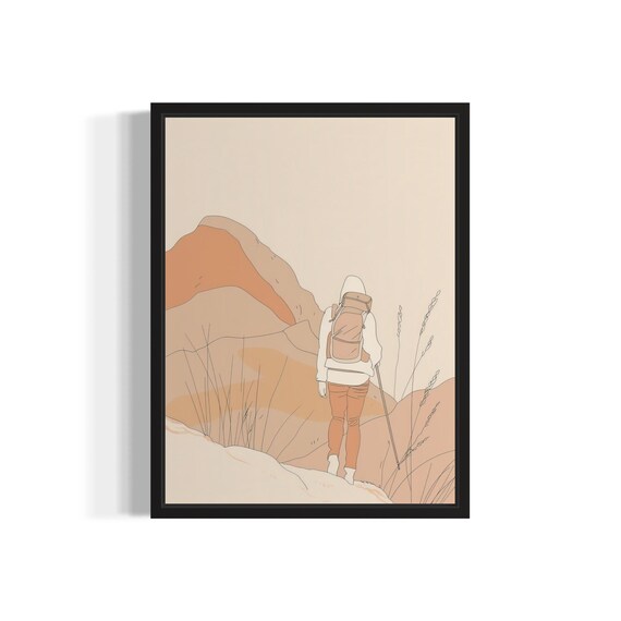 Solo Female Hiker Desert Trail Minimalist Boho Adventure Poster