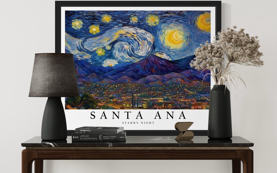 Santa Ana California Starry Night City Lights Mountain Art Poster - Image 3