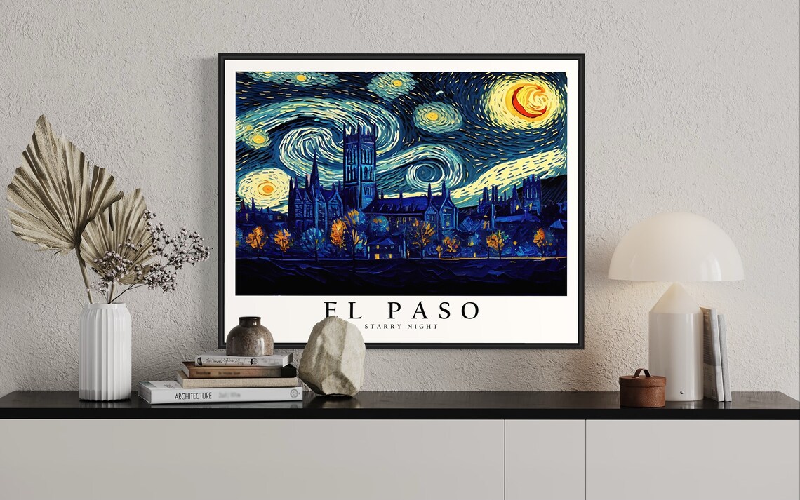 El Paso Starry Night Cityscape In Van Gogh Style Travel Art Poster - Image 2