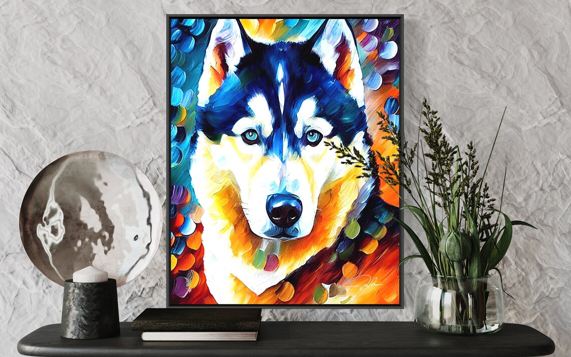 Siberian Husky Dog Blue Eyes Colorful Abstract Portrait Art Poster