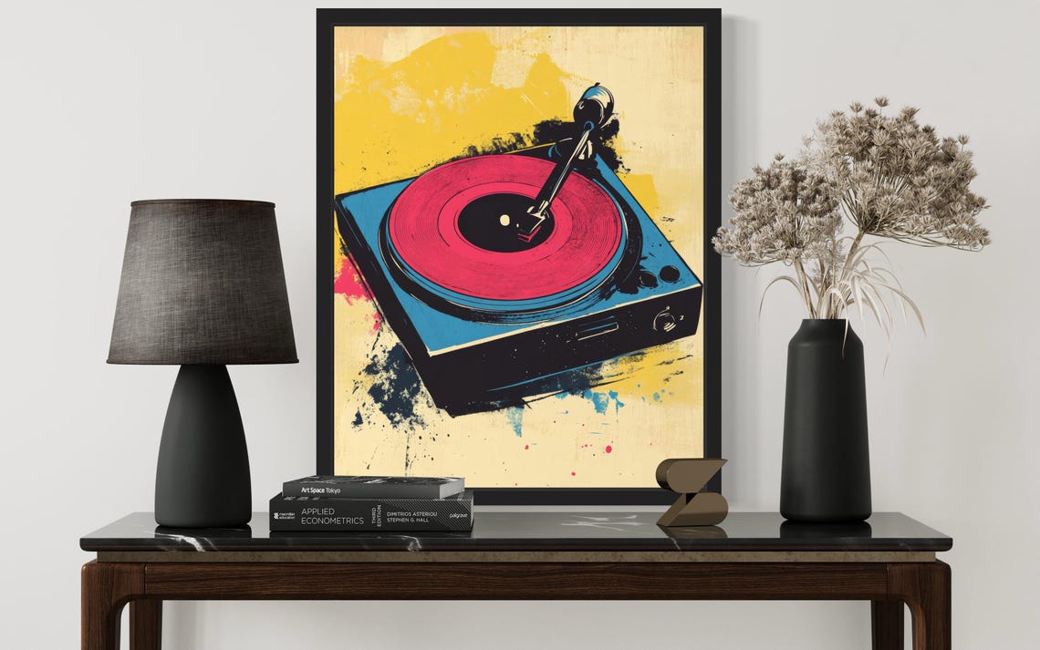 Vintage Turntable With Pink Vinyl Record Retro Pop Art Poster - Image 3