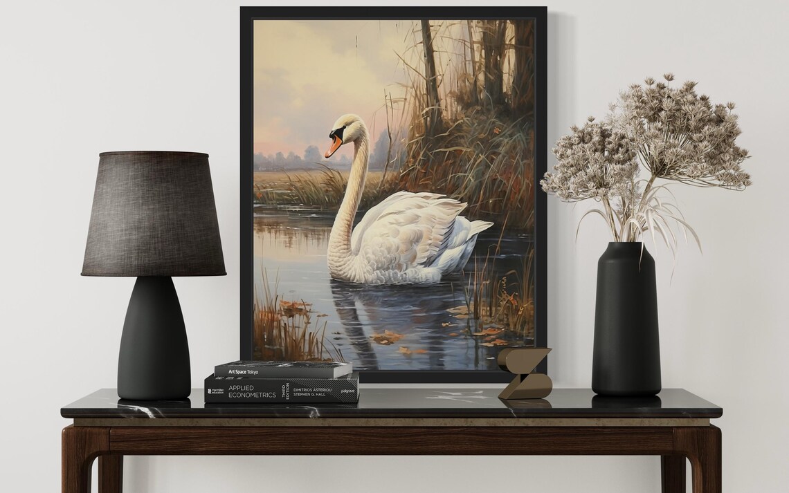 Mute Swan Gliding Through an Autumn Marsh Vintage Waterfowl Poster - Image 3