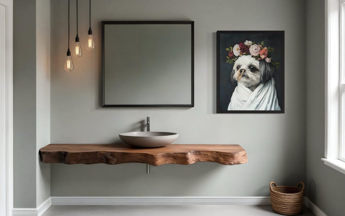 Shih Tzu Flower Crown Clothespin Funny Restroom Bathroom Poster - Image 2