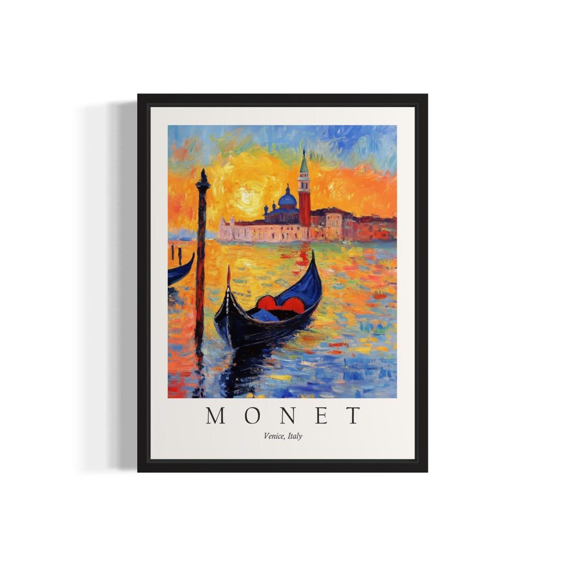Venice Italy Gondola Sunset Golden Canal Monet Style Art Poster