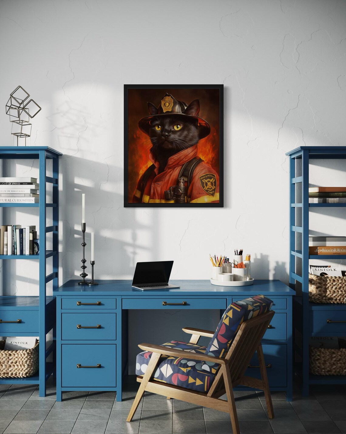 Firefighter Portrait Cat, Original Paint Artwork - Image 4