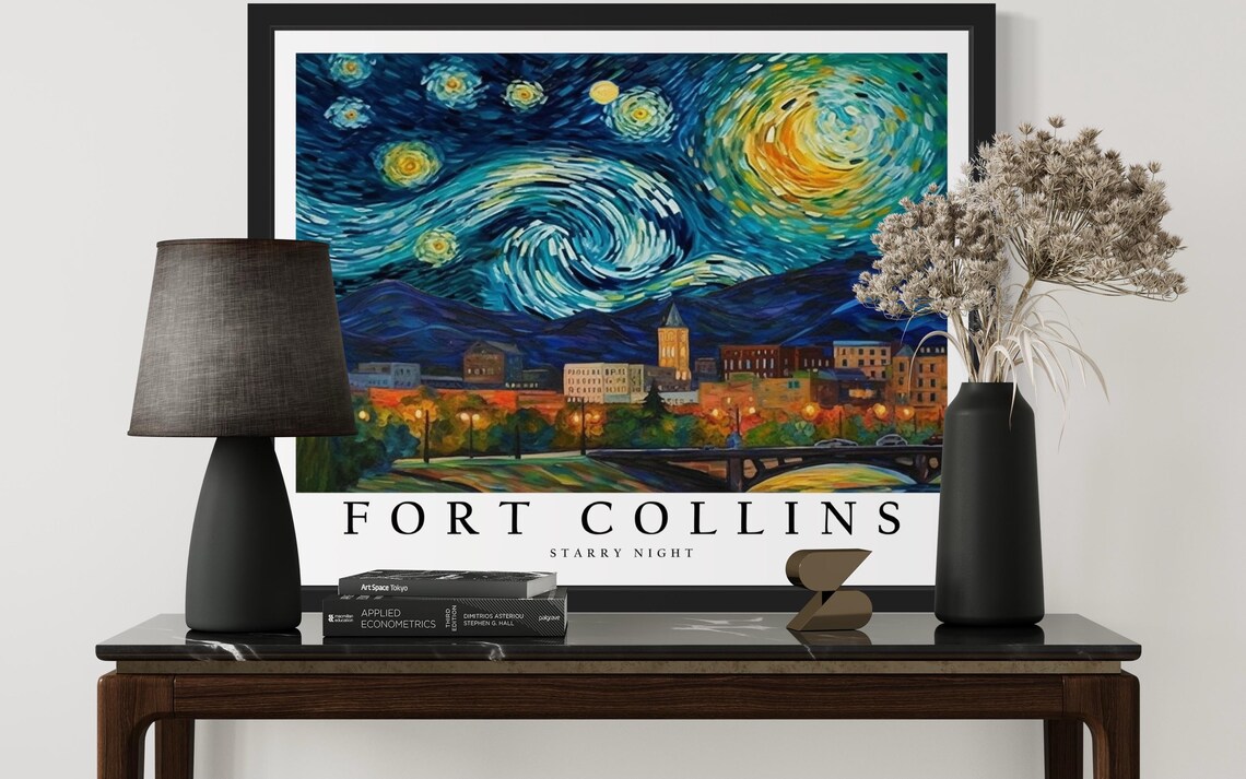 Fort Collins Colorado River Town Starry Night Mountain Poster - Image 3