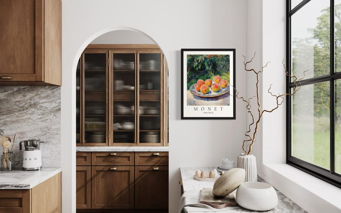 Sunlit Peaches on a Plate Monet Style Still Life Fruit Poster - Image 4