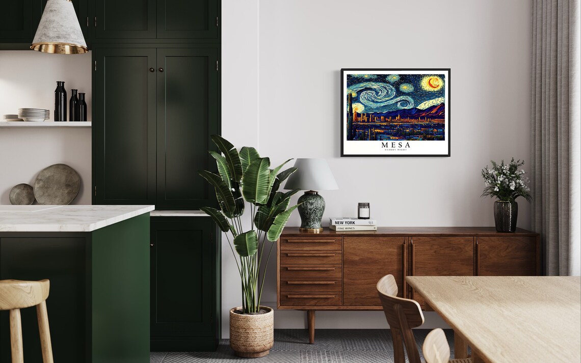 Mesa Arizona Starry Night Desert City Mountains Skyline Sunset Art Poster - Image 4